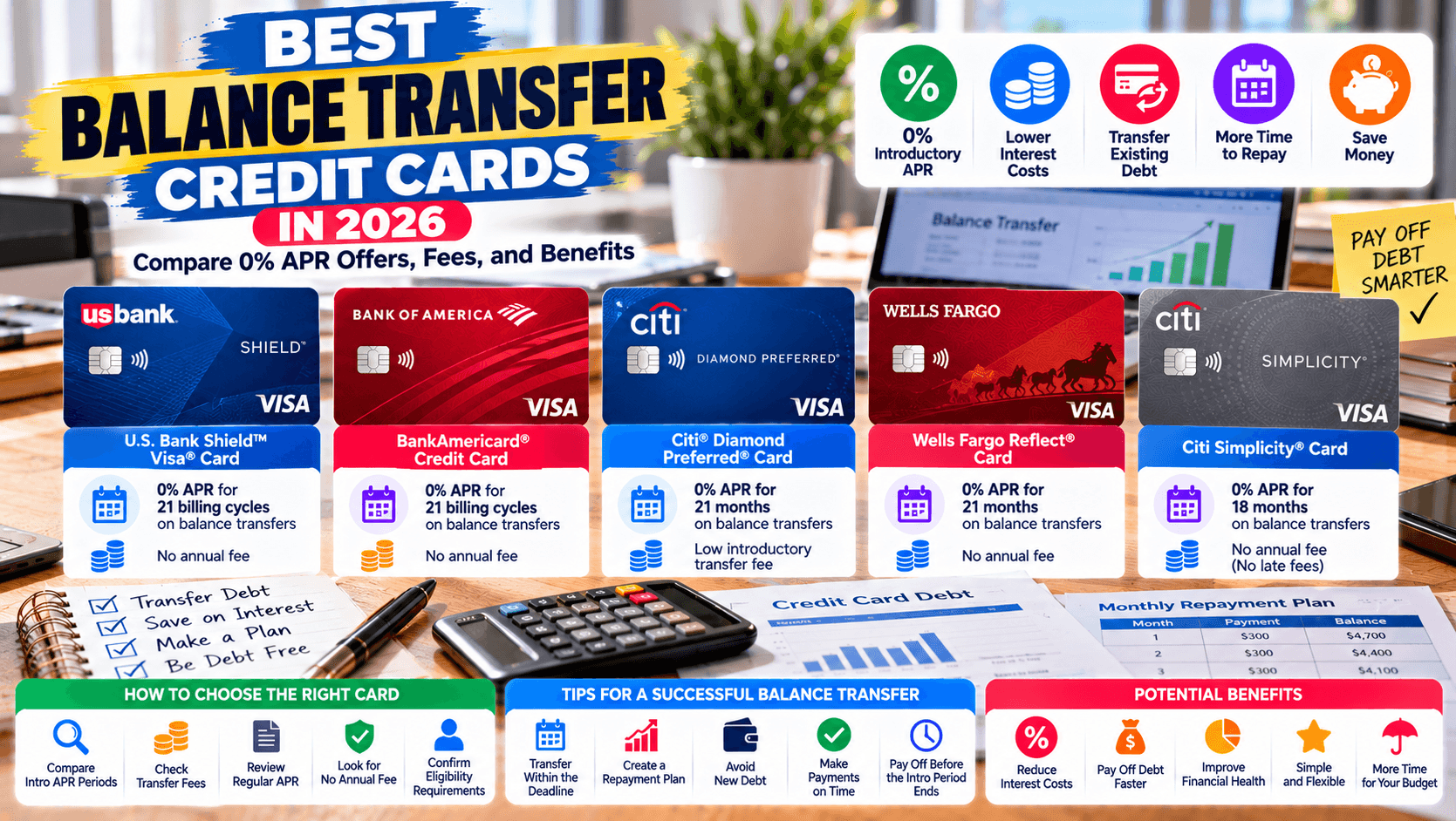 Best Balance Transfer Credit Cards in 2026: Compare Offers, Fees, and Benefits